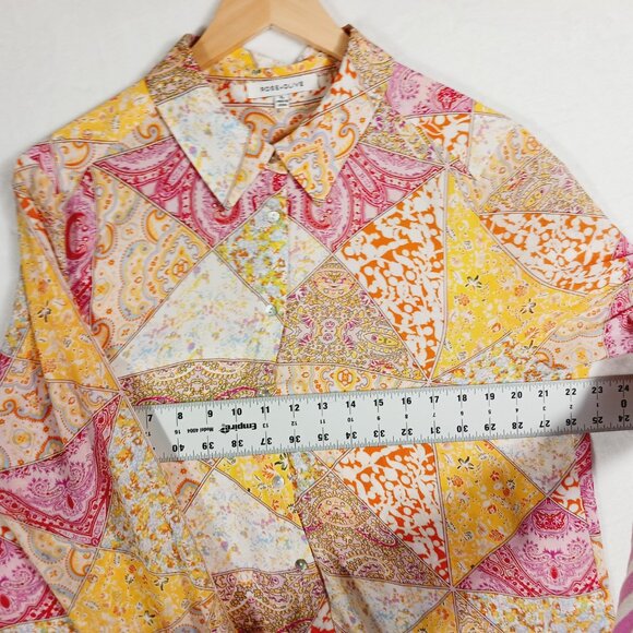 Rose & Olive, XL Button Down Blouse, Long Sleeve, Multi Paisley Patchwork Print - Picture 10 of 15